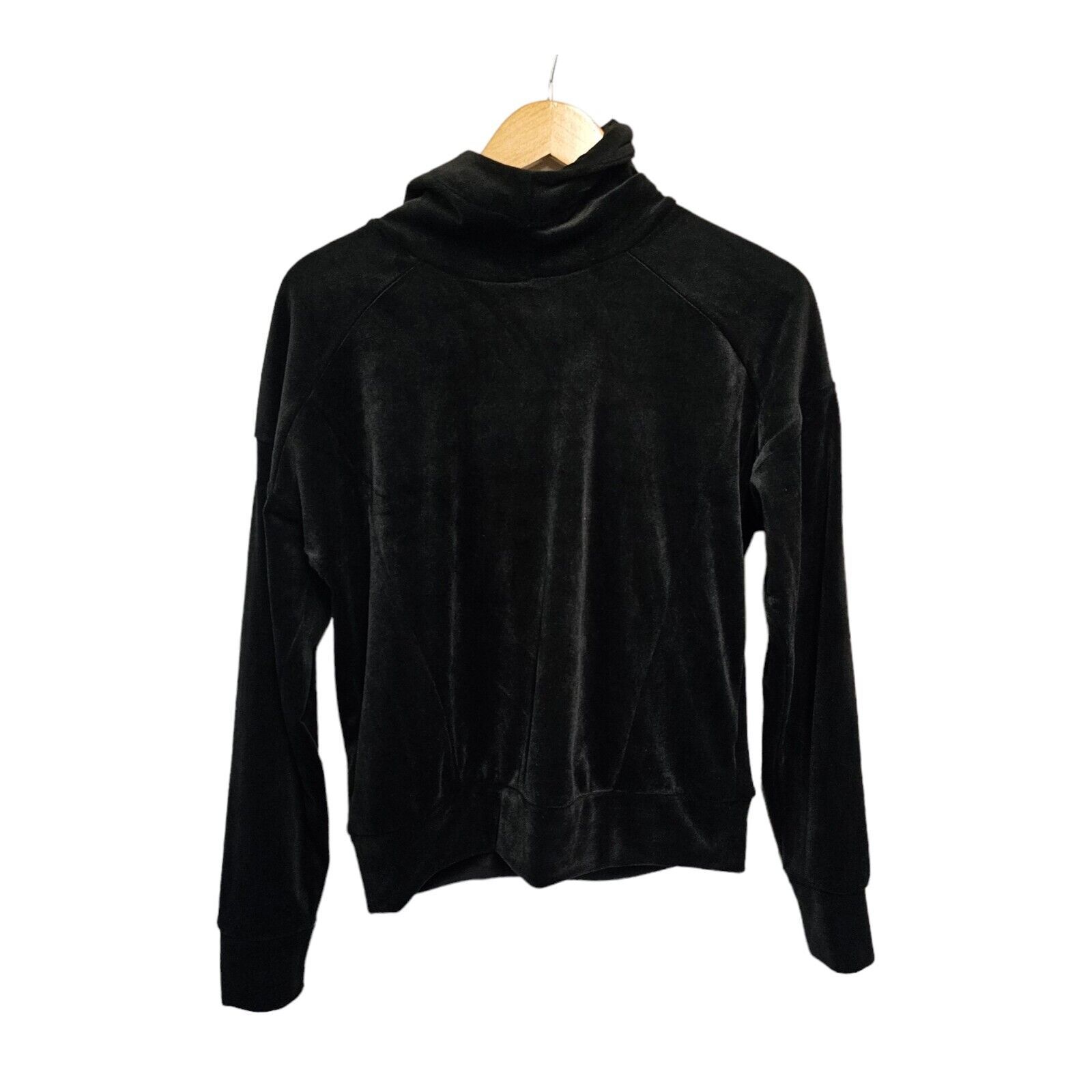Evereve Coco Velour Hoodie Sweatshirt Black Small